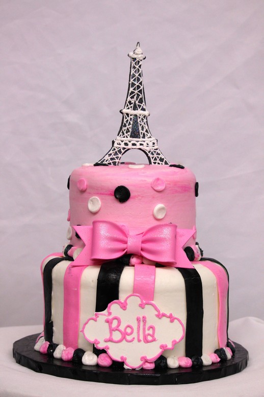 Parisian Love, Eiffel tower, poodles, pink, black, white, shabby chic, baby, birthday, rose colored glasses, pastel, shower, cake,