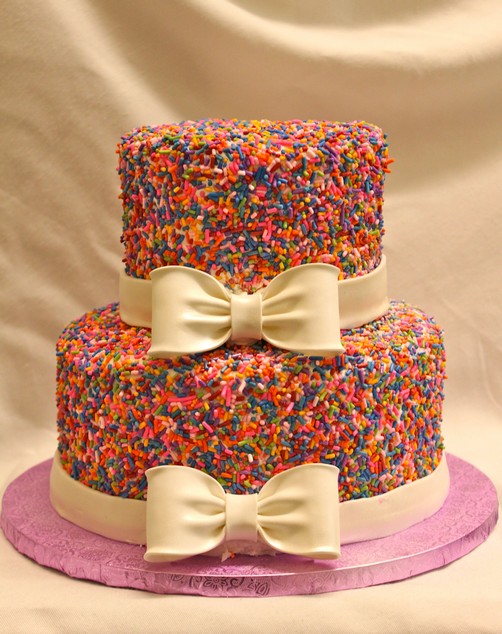 Kylie Covered Cake, Sprinkles cake, covered in sprinkles, bow, birthday, baby, wedding,