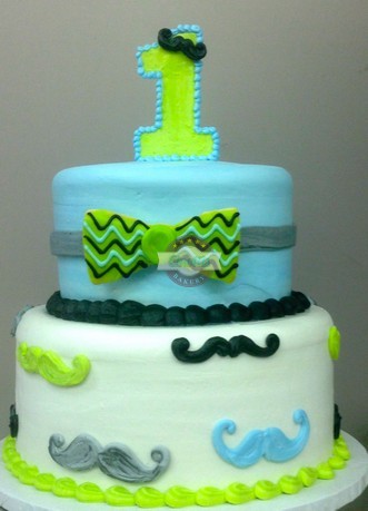 Mustache baby birthday bowtie seersucker chevron cinottis bakery cake