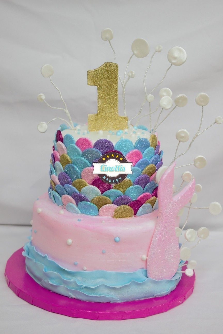 Mermaid Tail and Bubbles, Baby first birthday, Fondant scales, Bubbles, Glitter, Little Mermaid,