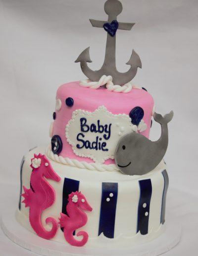 Anchor your love in a pink baby whale-cake-baby-shower-pink-navy-blue-anchor-whale-seahorse-fondant-buttercream-rope-cinottis-bakery-jacksonville-beach