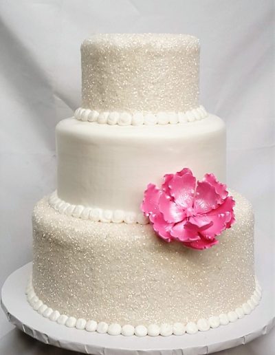 Sugar Covered Bliss, Glitter Wedding Cake Pink Flower Birthday Cinottis Bakery Buttercream