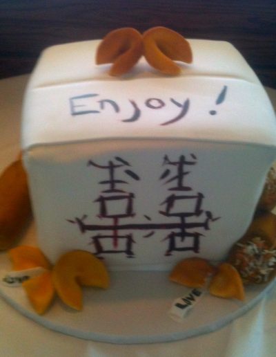 Chinese take-out, box, cake, fun, idea, grooms, cake, jacksonville, beach, egg, roll, cookie