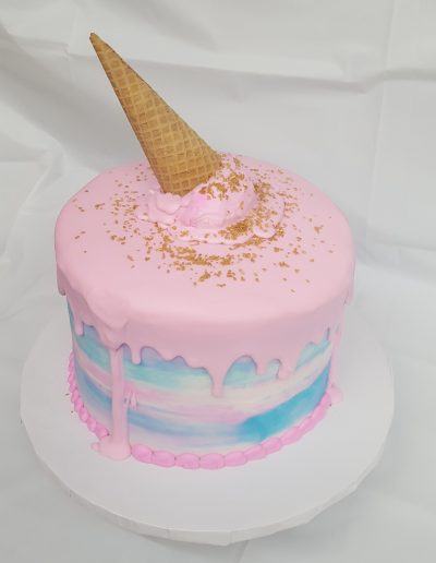 Ice Cream Cutie, Cake, watercolor, birthday, party, sprinkles, pink, blue, ice, cream, Cinottis, Jacksonivlle