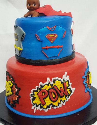 Comic Book Baby, Cake, Birthday, Comic, DC, Marvel, Spiderman, Batman, Superman, Cinottis Bakery
