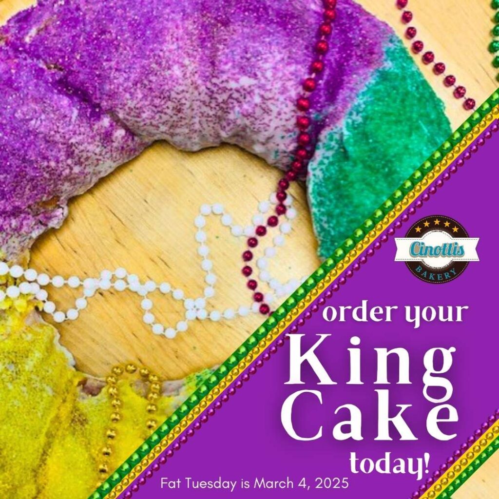 King Cake, mardi Gras Cake, Fat Tuesday, Cinottis Bakery