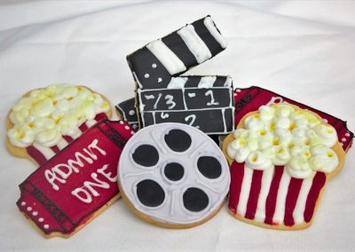 Movie Theater Cookies hollywood go to the movies video popcorn red carpet tickets reel old fashion opening night premier cinottis bakery fondant