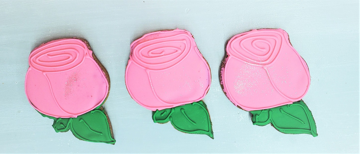Pink Rose Cookie, Mother's Day Cookie, Pink Rose Green Leaf