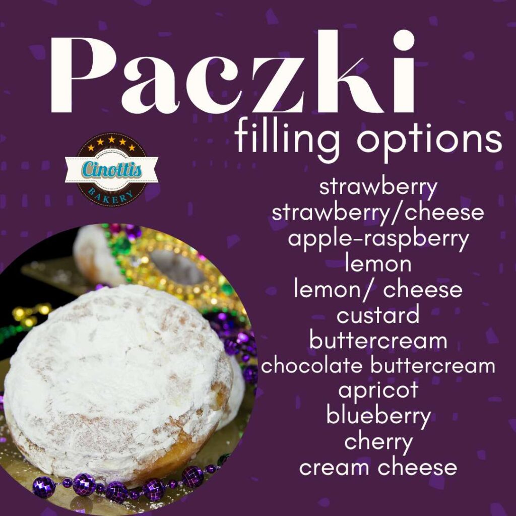 Paczki filling options, Paczki Donut, Filled Donuts, Polish Donut, Fat Tuesday, Mardi Gras, Cinottis Bakery