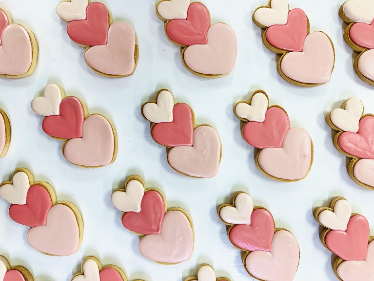 Triple Hearts, Stacked Hearts, Valentine cookies