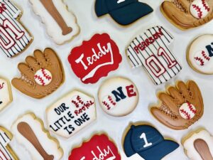 Little Rookie, Baseball birthday cookies, baby shower baseball cookies