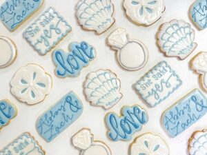 Beach Bridal Cookies in shades of blue