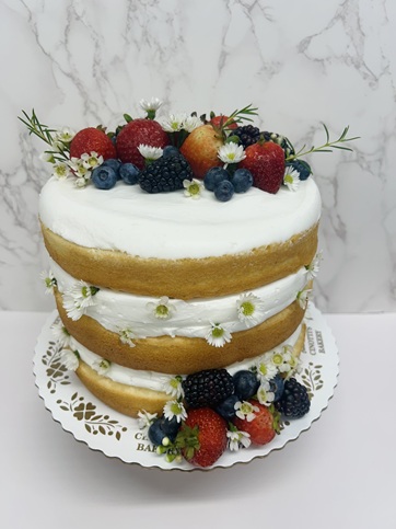 Naked Cake with Flowers and Fruit