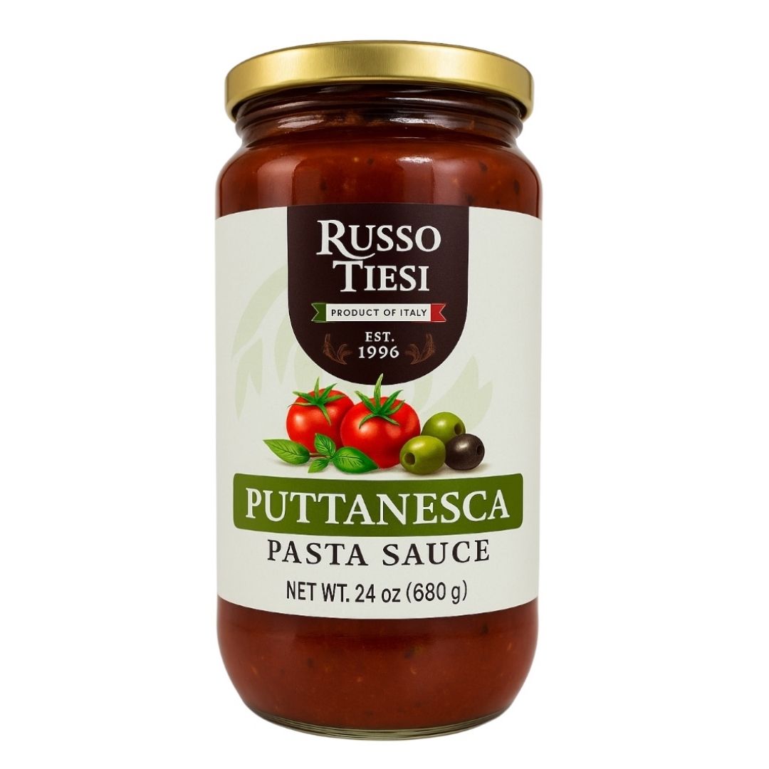 Russo Tiesi Sauce-Puttanesca Pasta Sauce- Italian Pasta Sauce-Cinotti's Italian Market, Italian Pasta