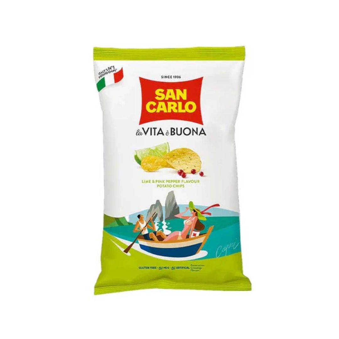 San Carlo Lime and Pink Pepper potato chips- Italian Chips-Cinotti's Italian Market, Italian Cookies