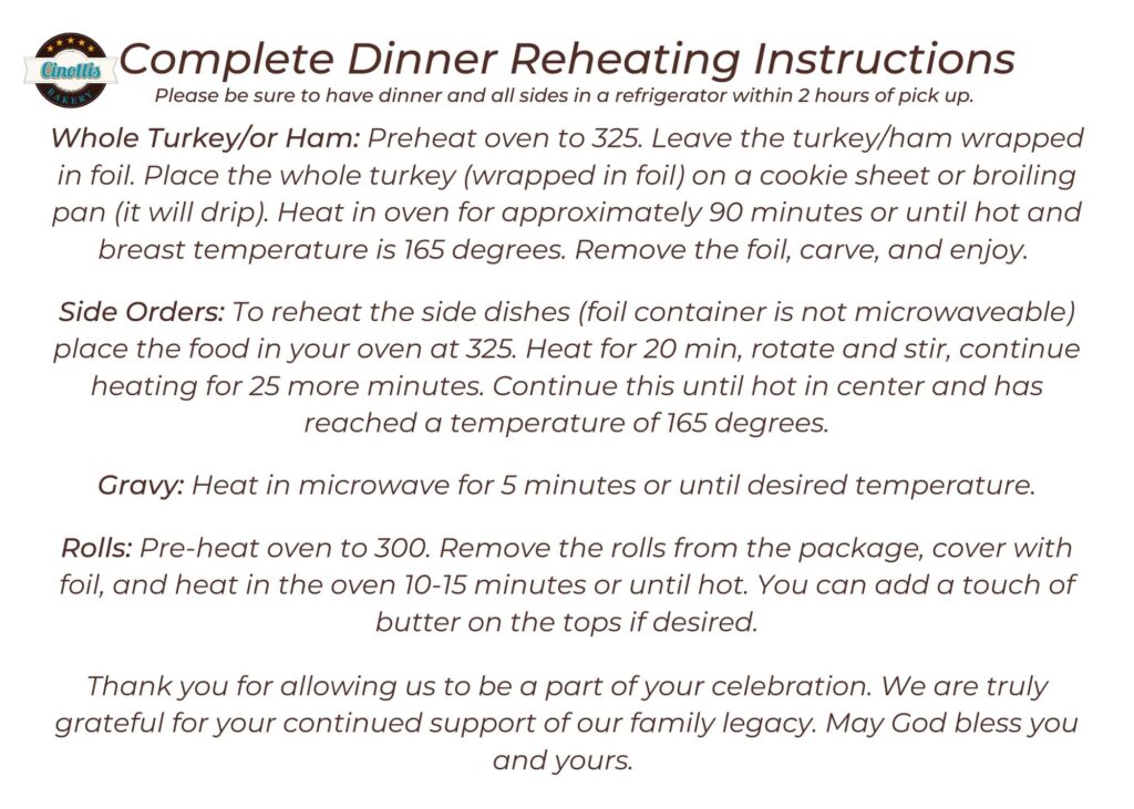 Reheating Instructions Thanksgiving Meals