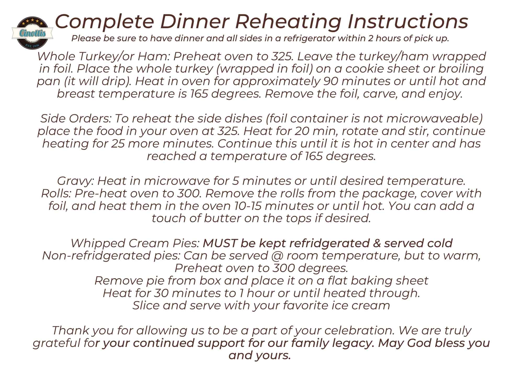 Reheating Instructions Thanksgiving Meals Reheating Instructions Thanksgiving Meals