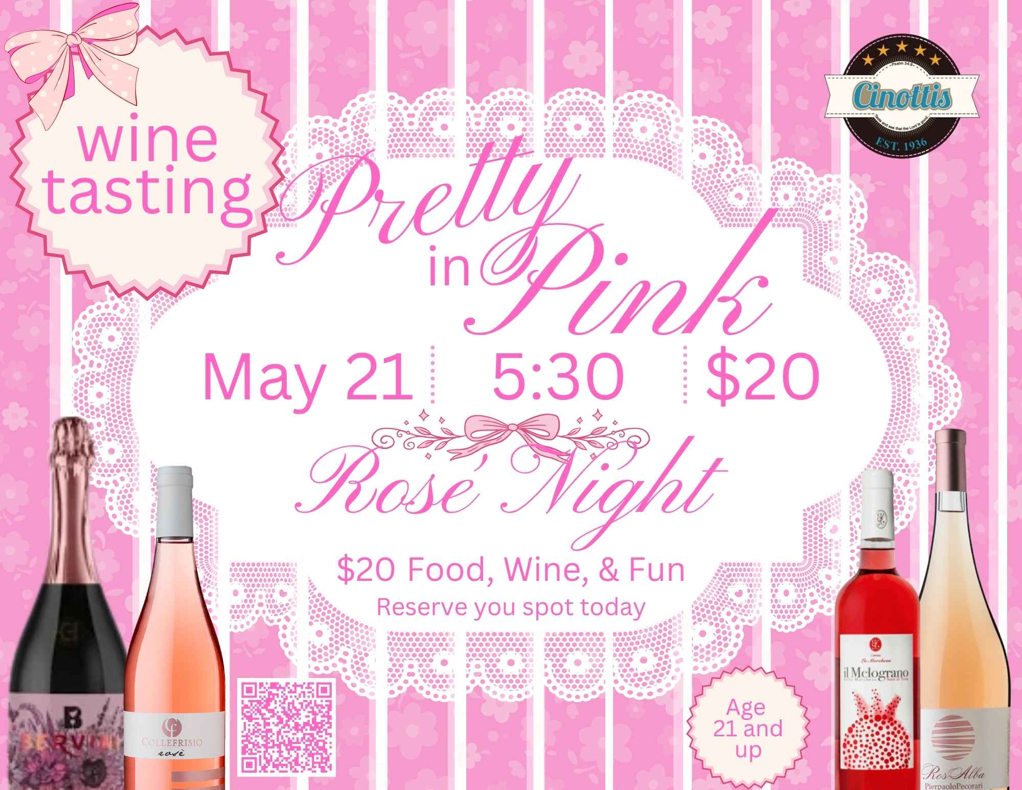 Wine tasting May 21- pretty in pink Rosè night