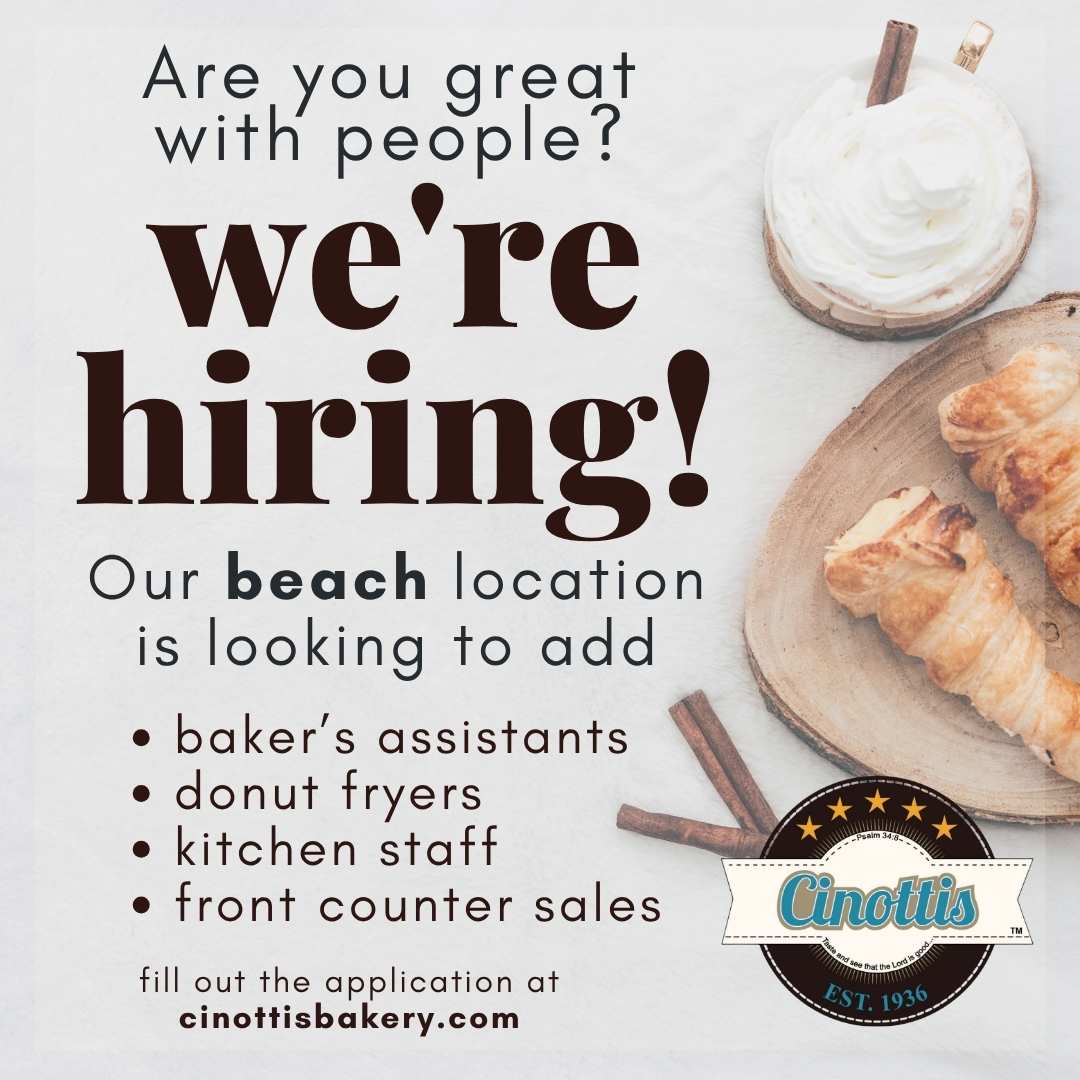 now hiring, Cinottis bakery hiring, Cinottis Bakery jobs, cinottis bakery help wanted